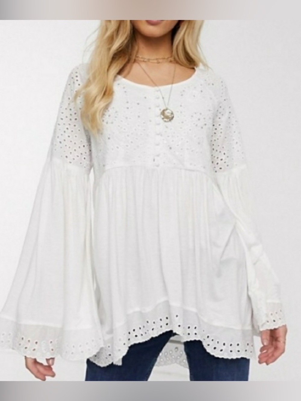 NWT Free People Ivory Dreams Eyelet Lace Tunic Top Boho Peasant Small